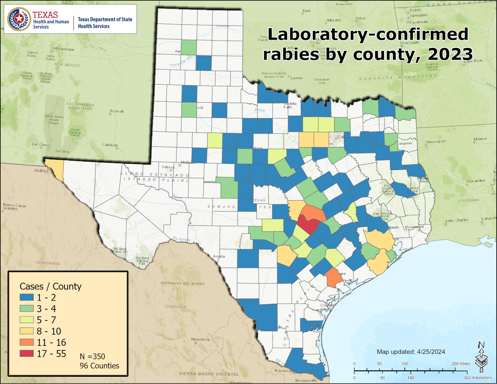 Rabies Maps 2023 Texas DSHS